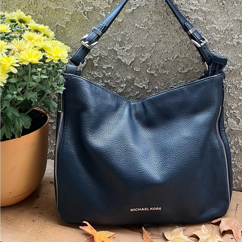 Michael Kors Navy Pebble Leather Shoulder Bag